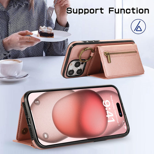 Crossbody Mobile Phone | Tri-fold Fastened Ring Zipper Card Holder | Suitable For IPhone 15 ProMax
