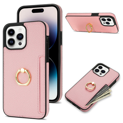 Litchi Pattern Fastened Ring Bracket Card Wallet Anti-fall Shell For all model iPhone 14 | iPhone 15