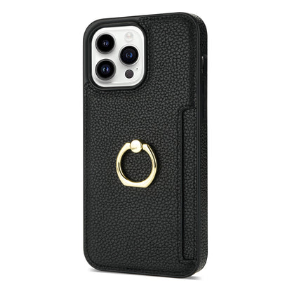 Litchi Pattern Fastened Ring Bracket Card Wallet Anti-fall Shell For all model iPhone 14 | iPhone 15