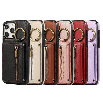 Crossbody Mobile Phone | Tri-fold Fastened Ring Zipper Card Holder | Suitable For IPhone 15 ProMax