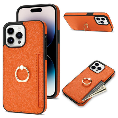 Litchi Pattern Fastened Ring Bracket Card Wallet Anti-fall Shell For all model iPhone 14 | iPhone 15