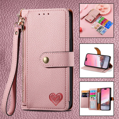Love Sleeve PU Litchi Pattern | RFID Anti-theft Swiping Lanyard Phone Case All Model | iPhone 14 | iPhone 15 | iPhone 16 | iPhone 16 E / SE 2025 / SE4