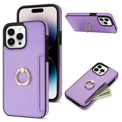 Litchi Pattern Fastened Ring Bracket Card Wallet Anti-fall Shell For all model iPhone 14 | iPhone 15
