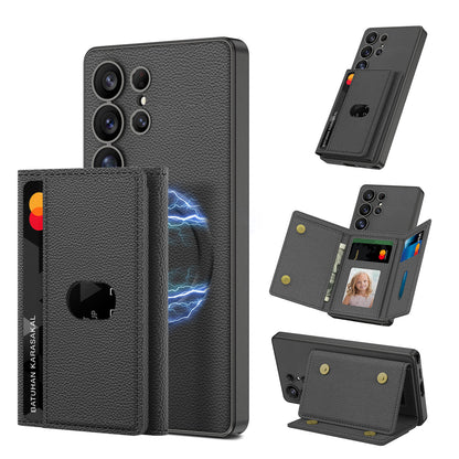 Built-in Wireless Charger Phone Case Magnetic Split Wallet Case With Stand | Samsung S24 Ultra | Samsung S25 Ultra