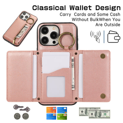 Crossbody Mobile Phone | Tri-fold Fastened Ring Zipper Card Holder | Suitable For IPhone 15 ProMax