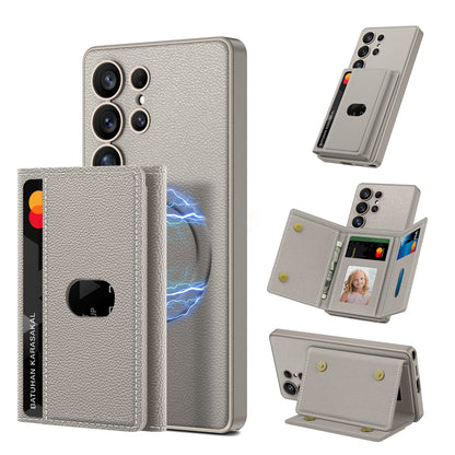 Built-in Wireless Charger Phone Case Magnetic Split Wallet Case With Stand | Samsung S24 Ultra | Samsung S25 Ultra