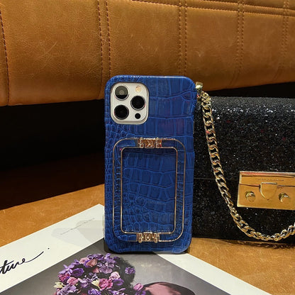 Leather Texture Metal Square Buckle Bracket Phone Case for Series | iPhone 12 | iPhone 13