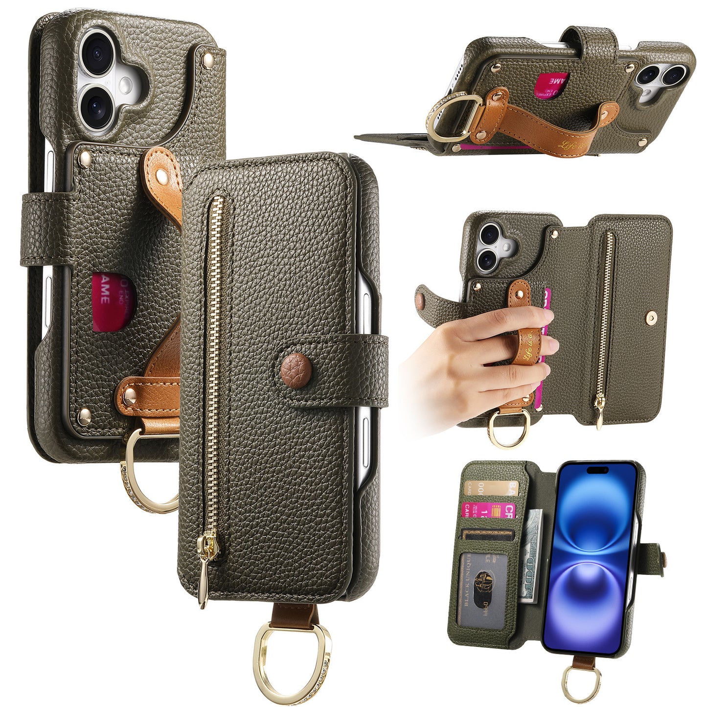 Litchi Grain Leather Back Sticky Flip Phone Leather Case