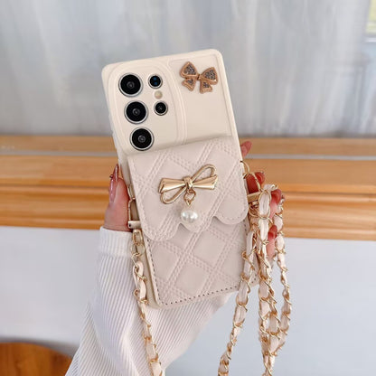 Phone Case Pearl Butterfly Rhombus Card Holder | Phone Case Compatible All model | Samsung S22 | Samsung S23 |Samsung S24 | Samsung S25