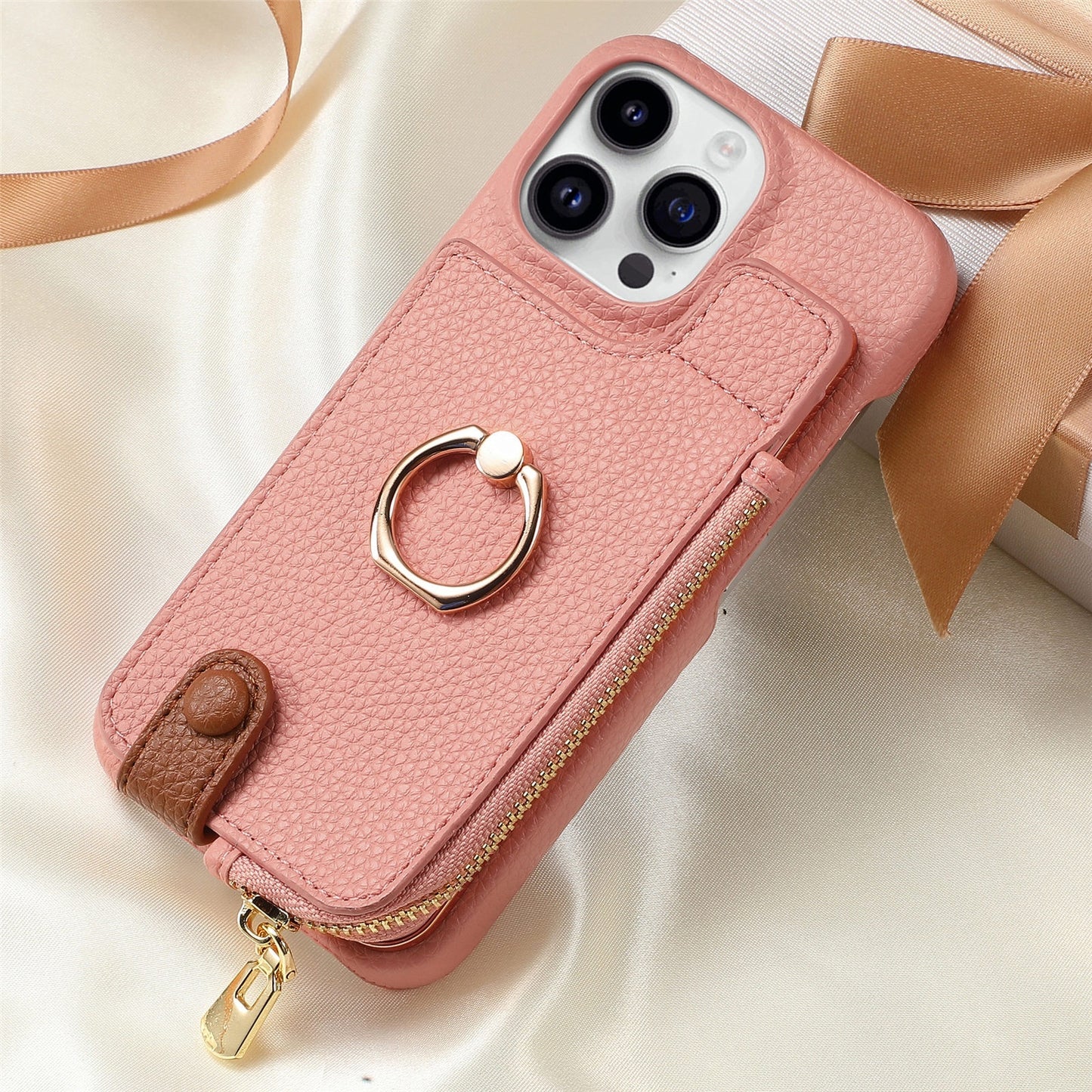 Luxury Leather Wallet Case with Ring Holder & Zipper Pouch | Compatible With iPhone X , iPhone 11, iPhone 12, iPhone 13, iPhone  14, iPhone 15, iPhone 16