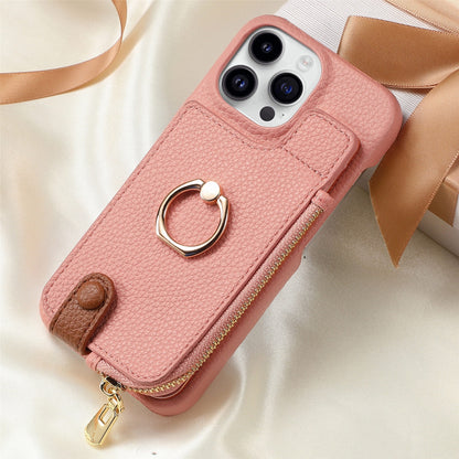 Luxury Leather Wallet Case with Ring Holder & Zipper Pouch | Compatible With iPhone X , iPhone 11, iPhone 12, iPhone 13, iPhone  14, iPhone 15, iPhone 16