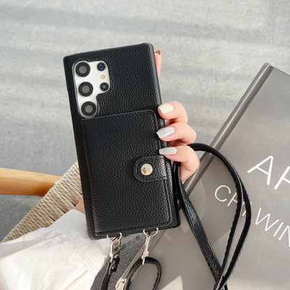 Lychee Pattern Card Left And Right Open Crossbody Phone Case | Compatible Models:  Samsung S20, Samsung S23, Samsung S24