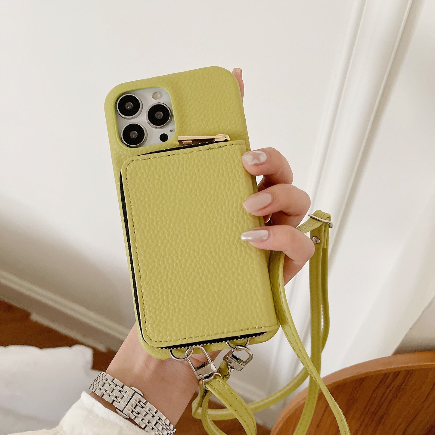 Phone Case Lychee Pattern | Protective Cover with Zipper Card Holder Lanyard Compatible with All Model  IPhone 12 | IPhone 13 | IPhone 14 | IPhone 15
