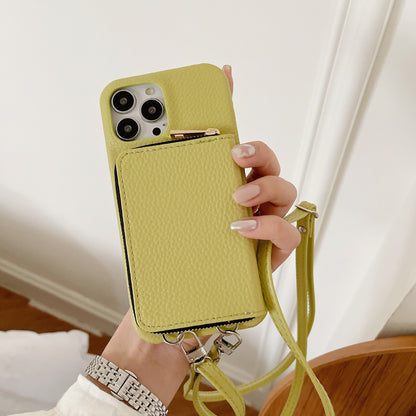Phone Case Lychee Pattern | Protective Cover with Zipper Card Holder Lanyard Compatible with All Model  IPhone 12 | IPhone 13 | IPhone 14 | IPhone 15