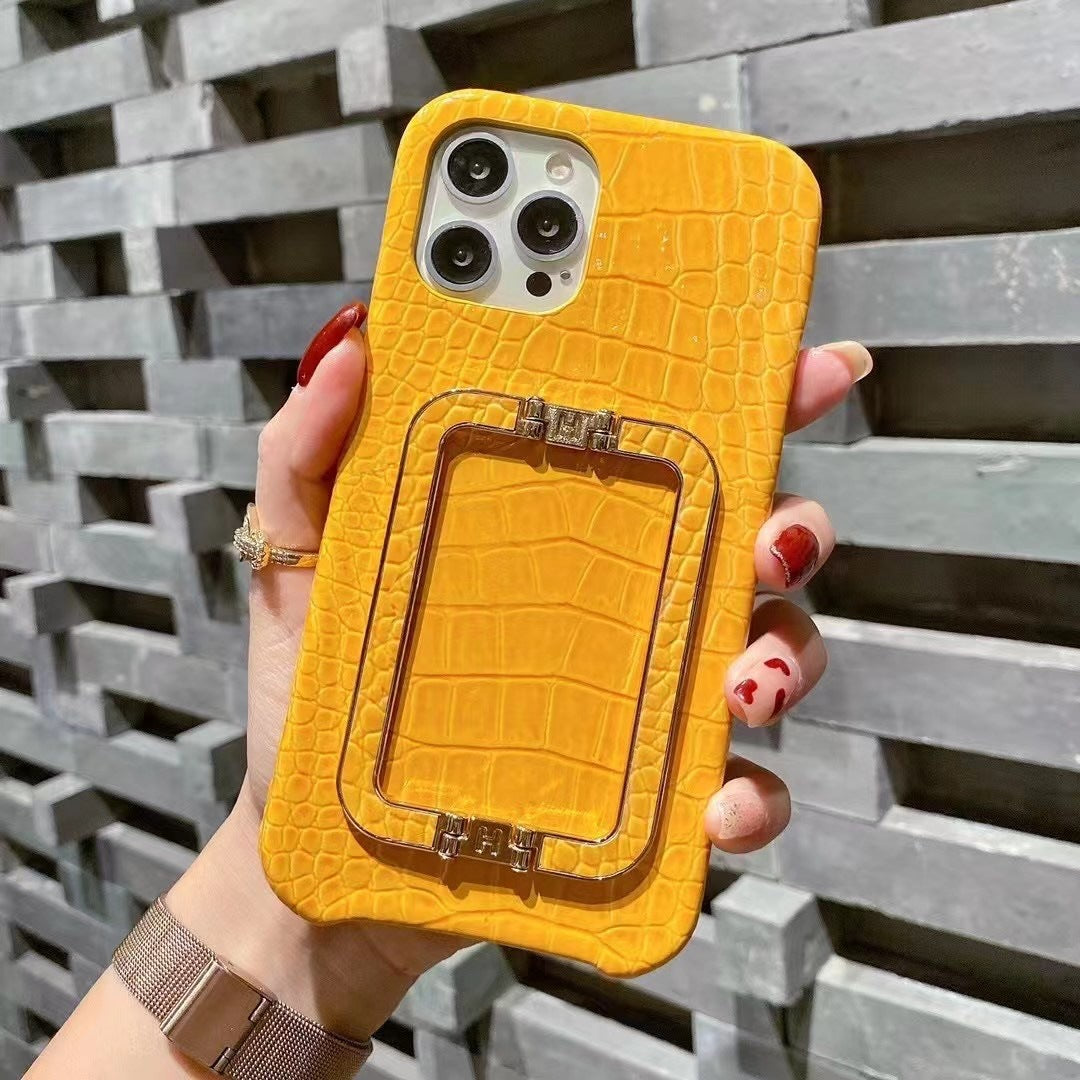Leather Texture Metal Square Buckle Bracket Phone Case for Series | iPhone 12 | iPhone 13