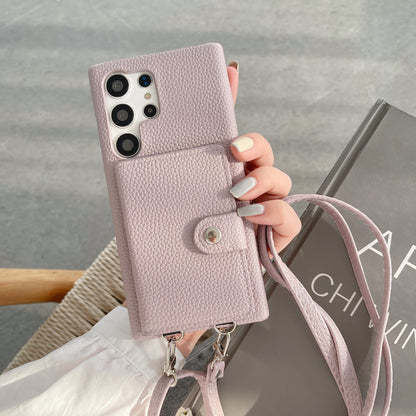 Lychee Pattern Card Left And Right Open Crossbody Phone Case | Compatible Models:  Samsung S20, Samsung S23, Samsung S24