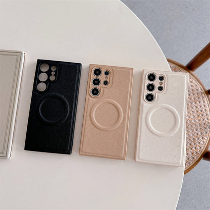 Plain Leather Magnetic Phone Case | Drop-resistant Protective Cover | All Model | Samsung S23 | Samsung S24 | Samsung S25