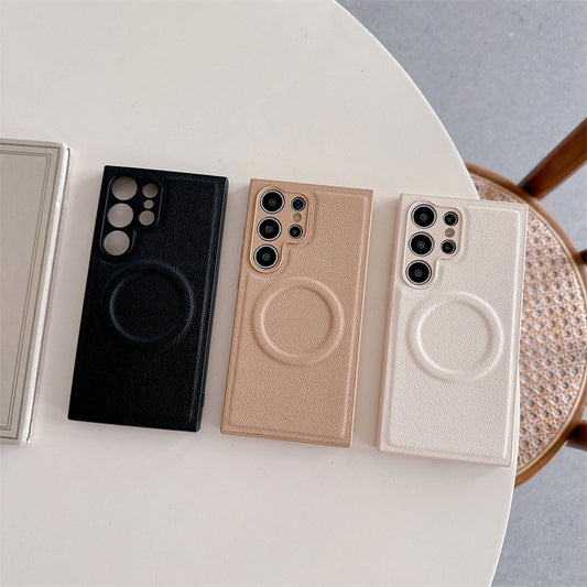 Plain Leather Magnetic Phone Case | Drop-resistant Protective Cover | All Model | Samsung S23 | Samsung S24 | Samsung S25